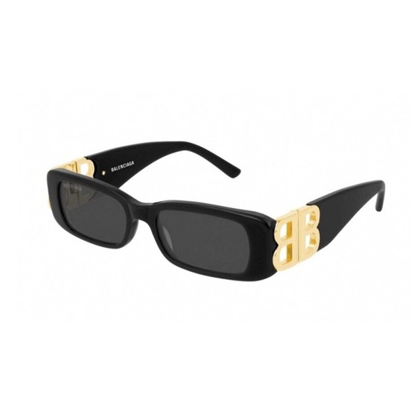 Balenciaga BB0096S 001 Black Gold Grey Lens Women Sunglasses Small Authentic - Picture 8 of 11